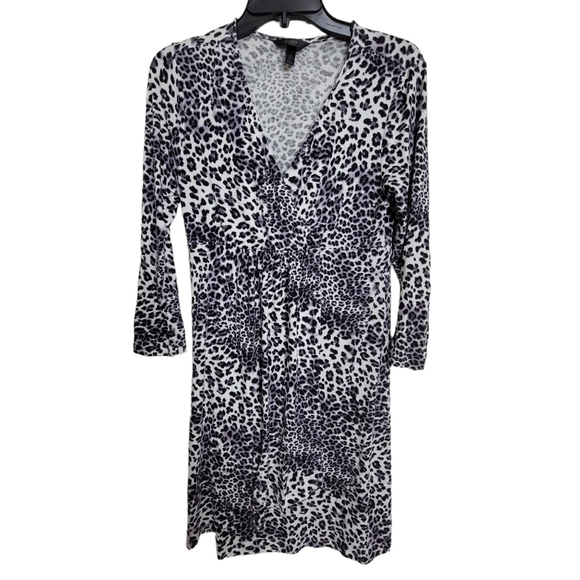 Soma Intimates Women's Leopard Cheetah Animal Print Gray Faux Wrap Sleep Dress S - Picture 1 of 3